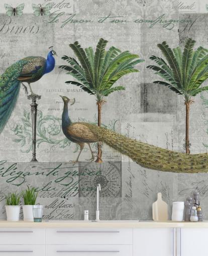 fondo de pantalla de dos pavos reales en entorno tropical