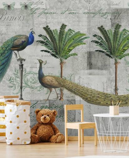 two peacocks in tropical setting wallpaper two peacocks in tropical setting wallpaper