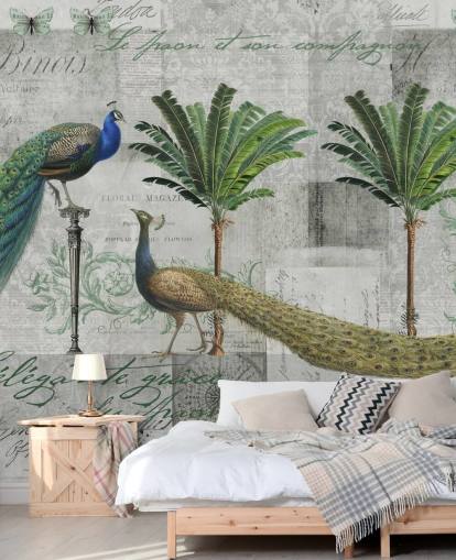 dois pavões em cenário tropical papel de parede dois pavões em cenário tropical papel de parede