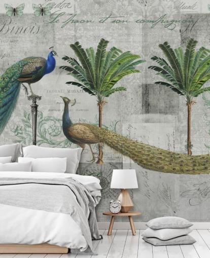 fondo de pantalla de dos pavos reales en entorno tropical