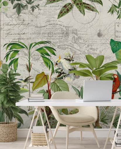 vintage stil illustration af farverige fugle i jungle tapet vintage stil illustration af farverige fugle i jungle tapet