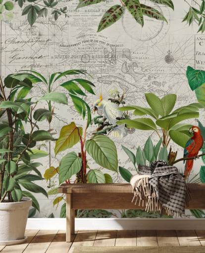 vintage style illustration of colourful birds in jungle wallpaper vintage style illustration of colourful birds in jungle wallpaper