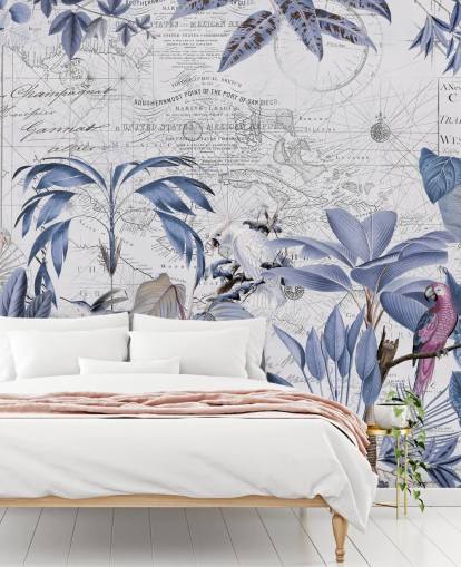 papier peint jungle bleue et oiseaux exotiques papier peint jungle bleue et oiseaux exotiques