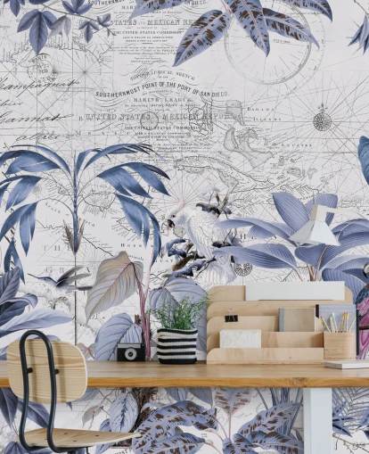 blue jungle and exotic birds wallpaper