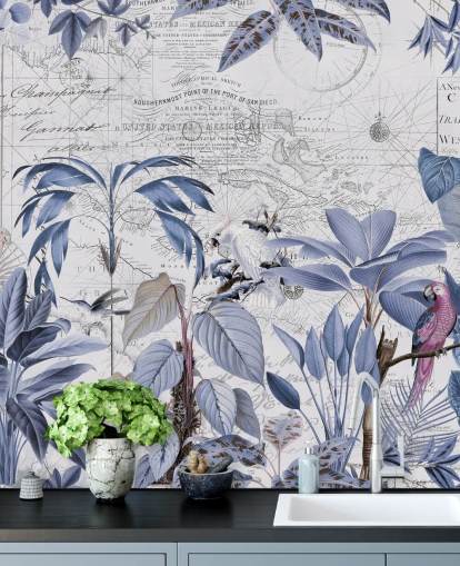 papier peint jungle bleue et oiseaux exotiques papier peint jungle bleue et oiseaux exotiques