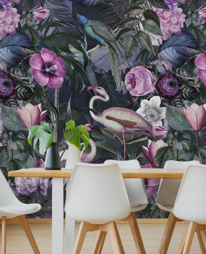 tumma violetti, sininen ja vihreä kukka flamingo tapetti tumma violetti, sininen ja vihreä kukka flamingo tapetti