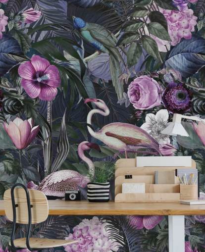 tumma violetti, sininen ja vihreä kukka flamingo tapetti tumma violetti, sininen ja vihreä kukka flamingo tapetti