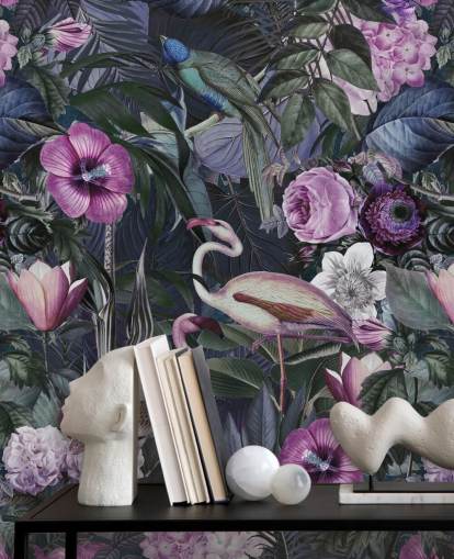 tumma violetti, sininen ja vihreä kukka flamingo tapetti tumma violetti, sininen ja vihreä kukka flamingo tapetti