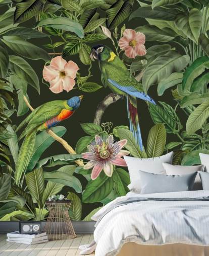 tropical jungle and birds wallpaper
