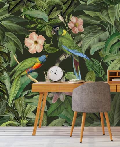 papier peint jungle tropicale et oiseaux