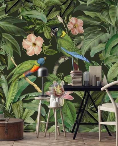 tropical jungle and birds wallpaper