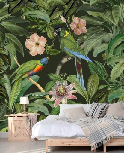 tropical jungle and birds wallpaper