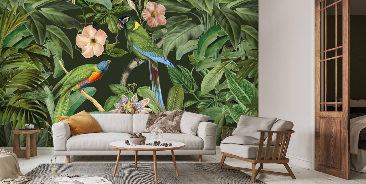 Jungle Parrots Wallpaper | Wallsauce UK