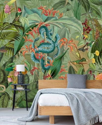 jungle illustration with snakes wallpaper