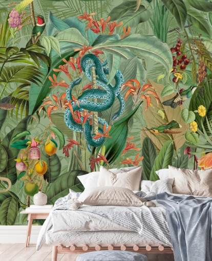 jungle illustration med slanger tapet