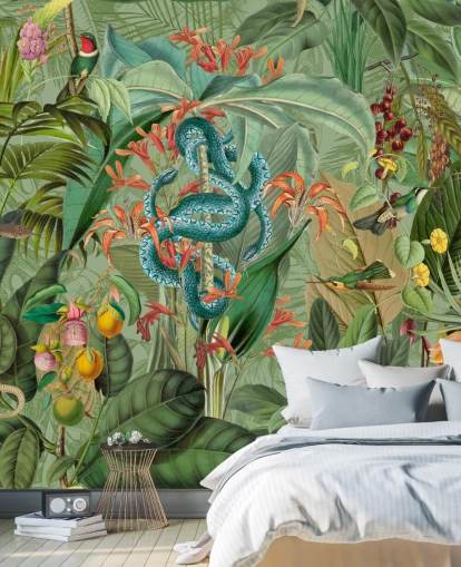 jungle illustration with snakes wallpaper