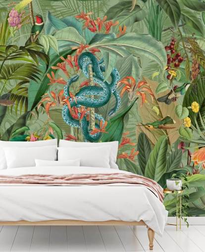 jungle illustratie met slangen behang