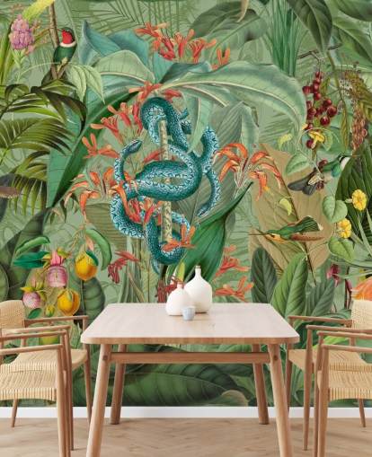 jungle illustratie met slangen behang jungle illustratie met slangen behang