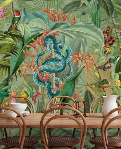 ilustración de selva con papel tapiz de serpientes