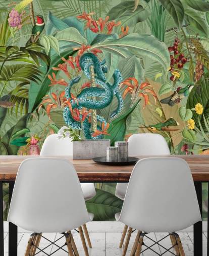 jungle illustration with snakes wallpaper