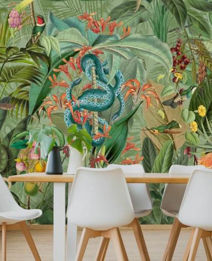 jungle illustratie met slangen behang