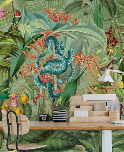 jungle illustration with snakes wallpaper