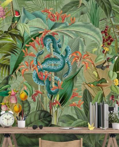 jungle illustration with snakes wallpaper