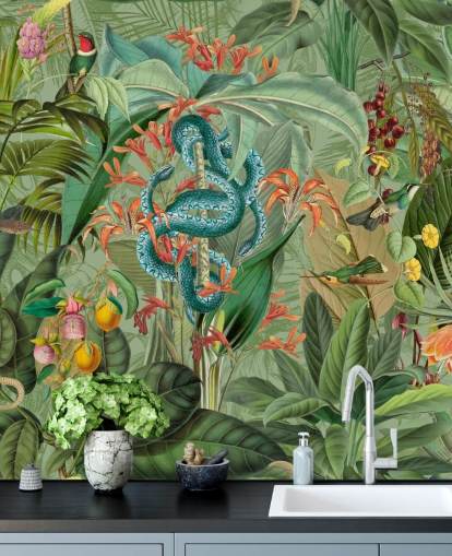 jungle illustration with snakes wallpaper