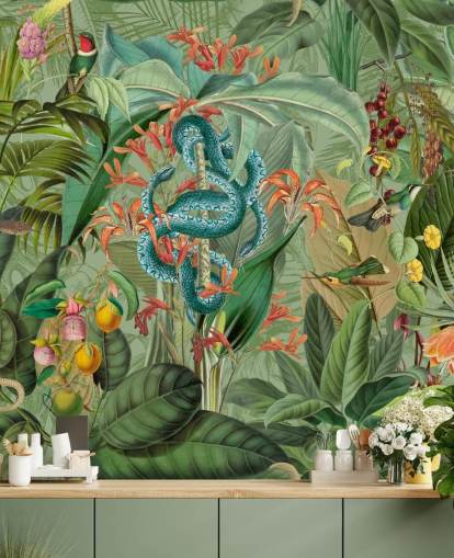 illustrazione della giungla con carta da parati serpenti
