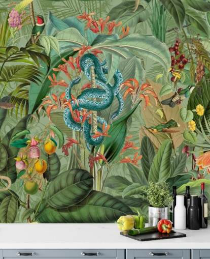 ilustração da selva com papel de parede de cobras