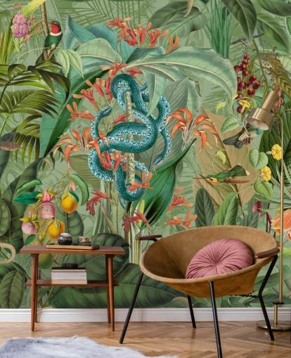 jungle illustration with snakes wallpaper