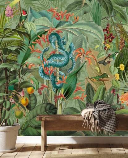 jungle illustration with snakes wallpaper