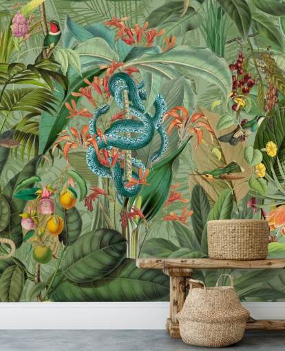 jungle illustration with snakes wallpaper