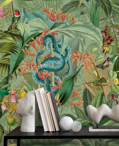 djungel illustration med ormar tapet