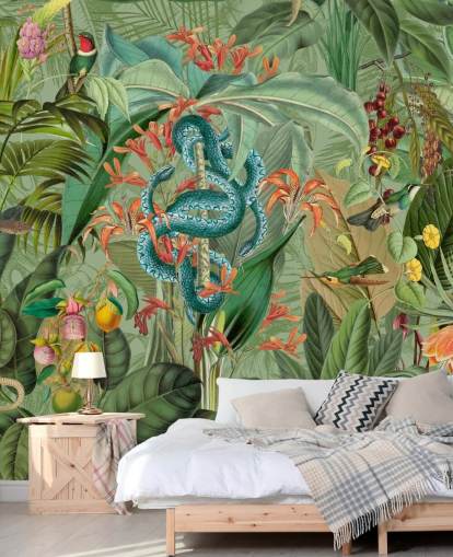 jungle illustratie met slangen behang