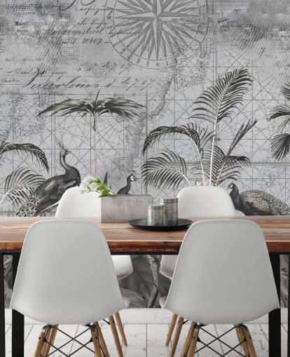 grey illustrated peacocks wallpaper mural called Peacocks Clan 4 by Andrea Haase for bedrooms and living rooms grey illustrated peacocks wallpaper mural called Peacocks Clan 4 by Andrea Haase for bedrooms and living rooms