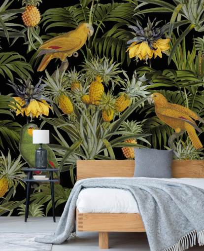 papegaaien, ananassen en palmbladeren junglebehang
