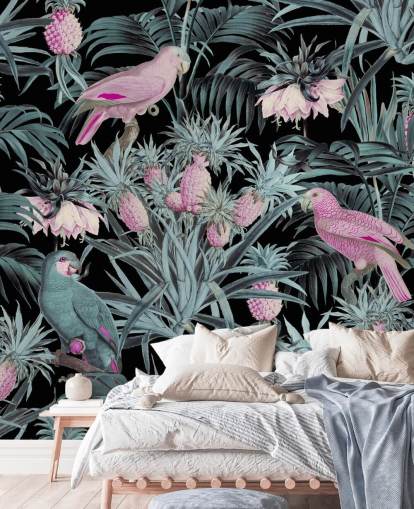 papier peint perroquets sépia dans la jungle