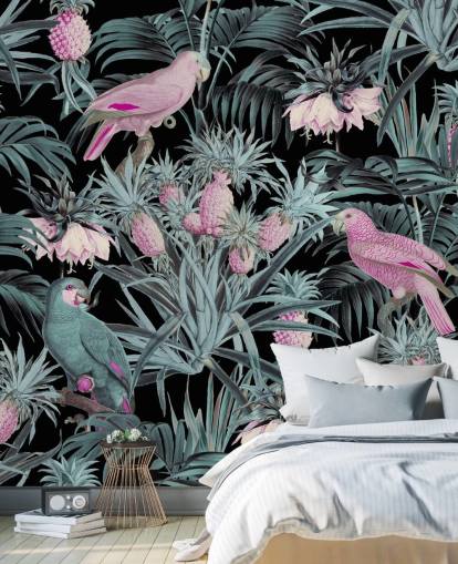 sepia parrots in jungle wallpaper