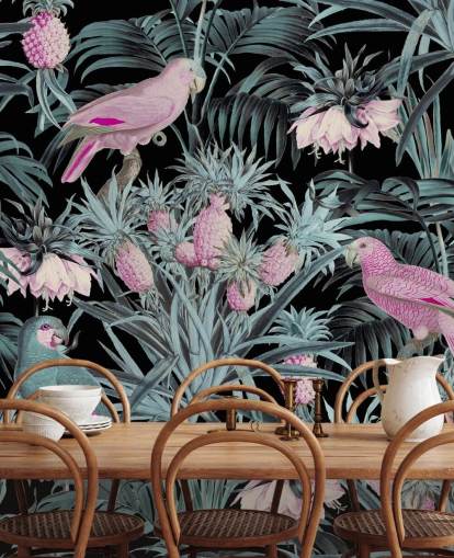 papier peint perroquets sépia dans la jungle