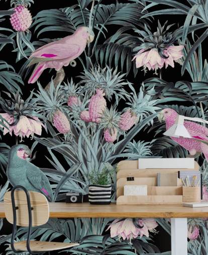 papier peint perroquets sépia dans la jungle