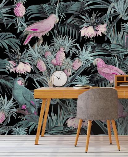 papier peint perroquets sépia dans la jungle