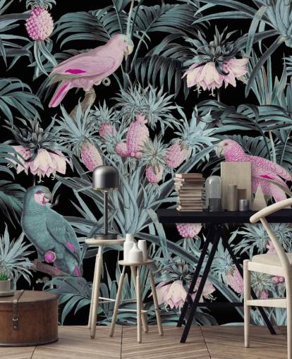 papier peint perroquets sépia dans la jungle