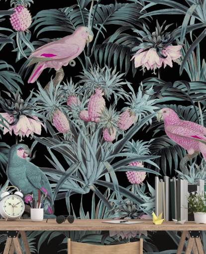 sepia parrots in jungle wallpaper