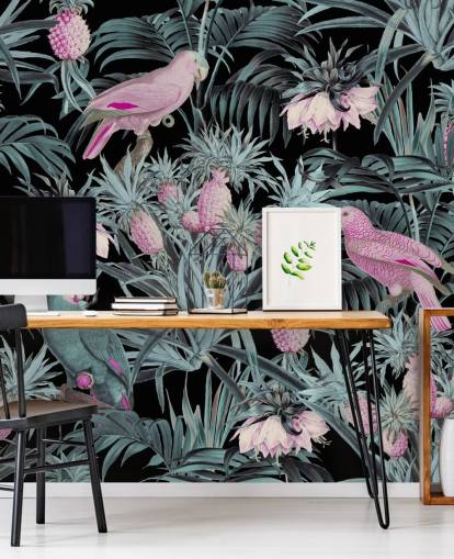 sepia parrots in jungle wallpaper