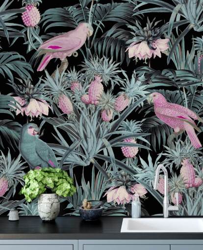 sepia parrots in jungle wallpaper