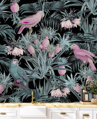 sepia parrots in jungle wallpaper