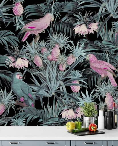 sepia parrots in jungle wallpaper