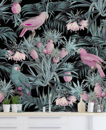 papier peint perroquets sépia dans la jungle