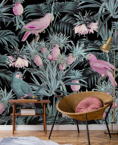 papier peint perroquets sépia dans la jungle